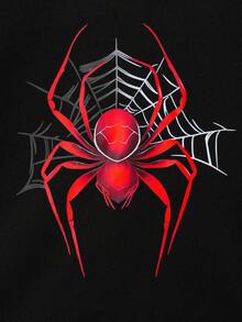 2pcs/Set Fashionable Casual Sports Spider Print Hooded Sweatshirt & Pants Outfit For Toddler Boys, Autumn/Winter - Black - View 4