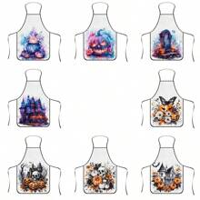 1pc Halloween Witch Cauldron Print Apron, Durable Polyester Material, Suitable For Cooking, Barbecue, Gardening, Painting, Manicure, Unisex, Indoor And Outdoor Use
