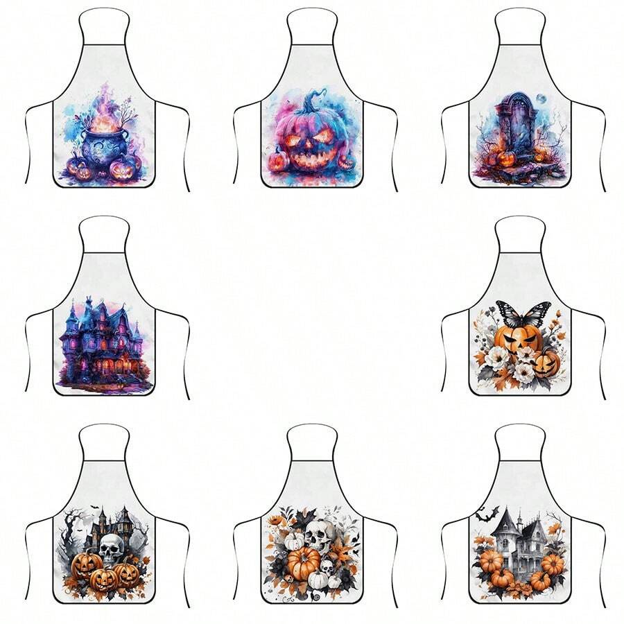 1pc Halloween Witch Cauldron Print Apron, Durable Polyester Material, Suitable For Cooking, Barbecue, Gardening, Painting, Manicure, Unisex, Indoor And Outdoor Use