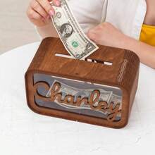1pc Personalized Wooden Name Piggy Bank - Custom Cash Box, Perfect For Kids' Christmas Gifts, Birthday Gift Ideas, Gift For Her, Ideal For Easter, Back To School, And Special Occasions