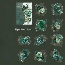 20 件花卉装饰拼贴贴纸 PET 材质贴纸，适用于剪贴簿用品，美观的垃圾日记本装饰贴纸，适用于学校用品，返校 - 彩色 - 查看 13