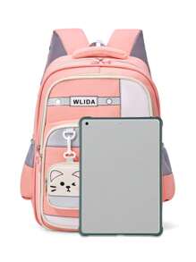 1个可爱水鼠图案撞色背包，适合青少年。大容量活泼学生背包，多口袋设计。时尚背包。实用手提包。个性化轻便背包 - 西瓜粉 - 查看 2