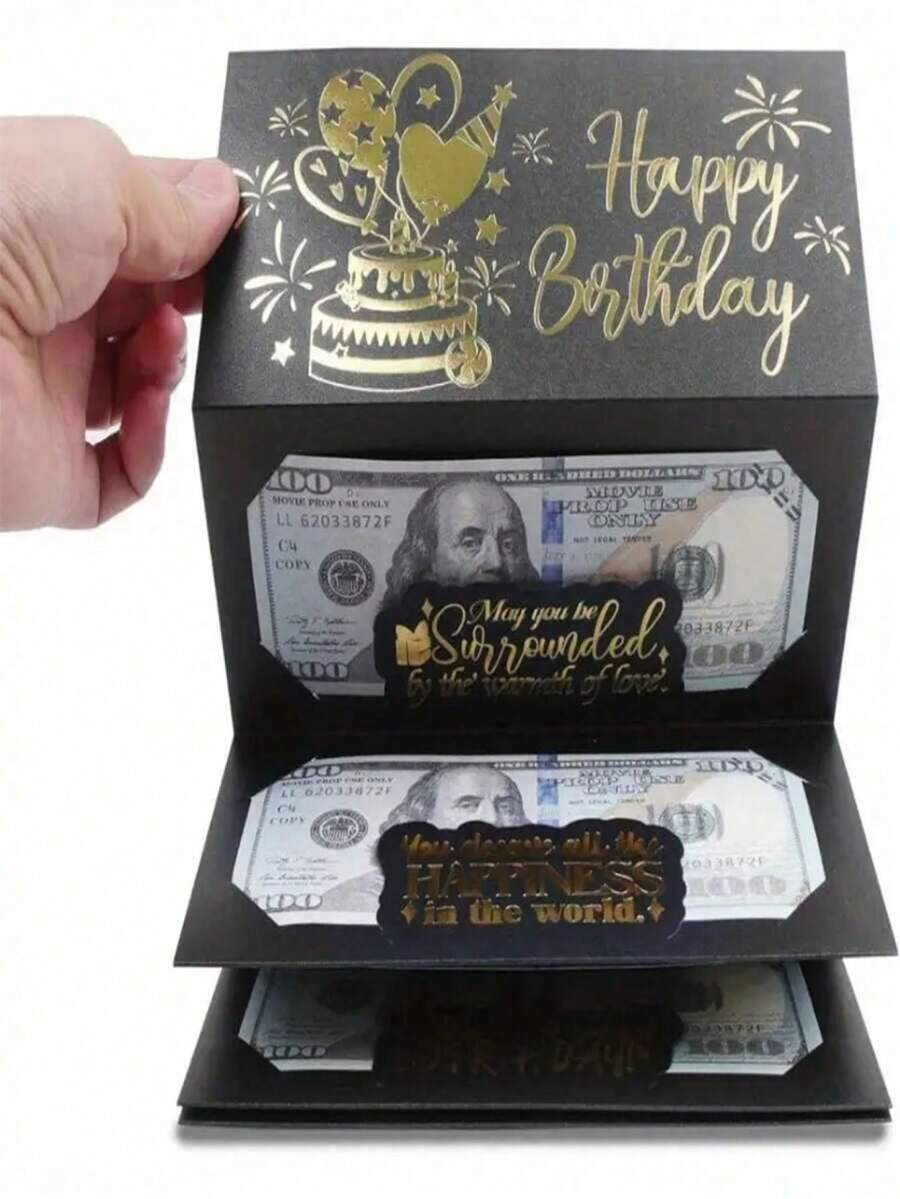 1 Surprise Birthday Cash Gift Envelope With 6 Slots - Elegant Black And Gold Design, Festive Wallet For Men And Women, Unique Souvenirs For Any Birthday Celebration, Cartoon Fantasy Theme, Cash Gift Display. Elegant Gift Envelope. Exquisite Souvenirs - Nhiều màu - Xem 1