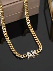 Dây chuyền khắc tên bằng đá Zirconia theo yêu cầu, kiểu Cuban, dây chuyền chữ cái cá nhân hóa, trang sức khắc tên bằng thép không gỉ, quà tặng cho phụ nữ. - Dây chuyền kim cương nguyên khối - Xem 8