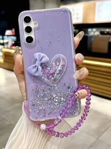 1pc Starry Glitter Quicksand Love Bow Knot + Beaded Bracelet Phone Case Compatible With Samsung Galaxy S8, Compatible With IPhone 16, Redmi Note 11 4G, OPPO A54, Infinix Smart 8/Infinix Hot 40i/Transsion Spark 20/Transsion Spark 20C/Transsion Spark Go 2024 Waterproof Shockproof Anti-Fall Scratch Resistant
