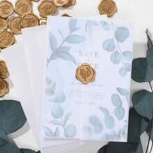 30 st förvikta vellumkuvert (passar 13x18 cm inbjudningar), klistermärken i bronsfärgad eukalyptuslax, chiffongband och torkad baby's breath, förpackningsset för bröllopsinbjudningar (bulk), genomskinlig pappersförpackning, elegant gör-det-själv-lösning för bröllop, brud- och födelsedagsinbjudningar - Multifärgad - Visa 3