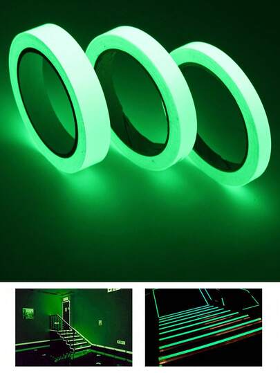 1 pieza Cinta luminosa, cinta reflectante y fluorescente antideslizante para advertencia de seguridad que brilla en la oscuridad para el piso y las escaleras