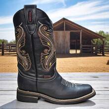 Botas de Piel Para Caballero Tipo Vaquero Estilo VITO 611 Diseño Bordado  Casual - Negro - Ver 3