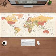 1 件复古世界地图游戏鼠标垫，带防滑橡胶底座，非常适合办公室和家庭使用，是送给男朋友和女朋友的理想礼物，35.4X15.7 英寸办公桌垫和鼠标垫套装，配有大鼠标垫，适合返回学校 - 米色 - 查看 3