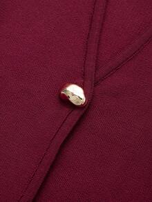 V-Neck Solid Color Casual Knit Sweater With Metal Buttons, Suitable For Spring/Autumn/Winter - Burgundy - View 4