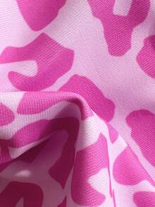 Women's Backless Leopard Print Patchwork Bikini Set (Top And Bottom), Casual Summer - Hot Pink - View 7