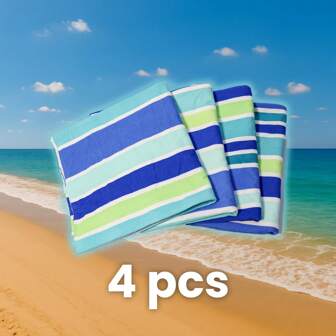4pcs/Set Ultra-Soft Quick-Dry Microfiber Beach Towel, Vibrant Blue & Orange Striped, Sand-Free, Lightweight Polyester, Machine Washable - Perfect For Travel And Relaxation, Essential For Vacation