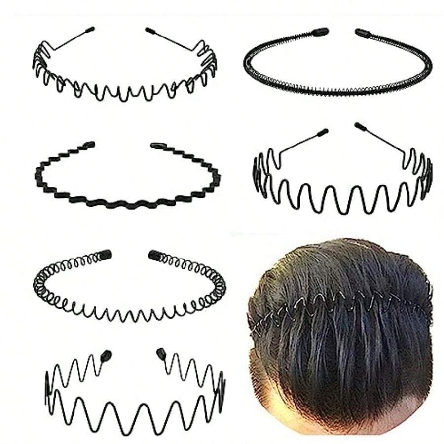 MMetal Headbands For Men Fashion Headband For Women Unisex Wavy Hair Bands Outdoor Sports Head Bands Simple Elastic NonSlip Hair Accories 6 Pack 5001 - A-New6件 - 查看 1