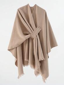 1pc Men's Solid Color Faux Cashmere Shawl Scarf Cloak, Versatile Style, Warm Wrap, Unisex High-End Design - Multicolor - View 3
