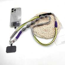 带花边绳的长挂绳手机带、可调节斜挎电话线、手工编织防丢失手机带、通用女士手机链、带系绳的手机腕带、尼龙手机腕带 - 彩色 - 查看 23