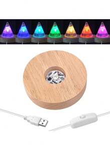 1PC Wooden Switch Lamp Base LED USB, Natural Wood, On-Off Control, LED Compatible, USB Powered, Decorative, Sturdy.