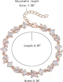 Crysdue Wedding Bridal Link Bracelet Brides Bridesmaids, Marquise Cubic Zirconia Tennis Bracelets Women Prom Jewelry - C_玫瑰金 6.69-8.27英寸 - 查看 3