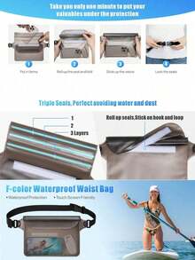 2/1pc Waterproof Waist Bag, Large Capacity Waterproof Phone Pouch, Outdoor Sports Waterproof Bag, Triple Sealed Waterproof Waist Pack, Waterproof Phone Protector For Swimming & Diving, Essential For Back To School, Waterproof Bag, Beach Bag, Beach Accessories, Suitable For Boating, Swimming, Snorkeling - Multicolor - View 5