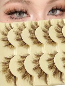 Rikuaild 5 Pairs Cartoon Style False Eyelashes, Brown, Anime Fox Eyes False Lashes, Natural Soft Brown Lashes, Transparent Band Reusable, Natural Look For Daily Makeup - Fox Eye Lashes - View 1