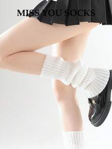 1 Pair 40cm Vertical Striped Knit Leg Warmers, Personalized Subculture Y2K Style, Cozy - Multicolor - View 3