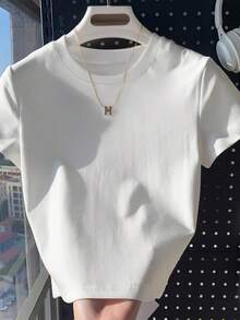 白色短款上衣，性感风格，夏季新品，短款，短袖T恤，夏季修身圆领短款上衣 - 白色 - 查看 1