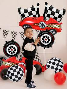 8 件赛车主题气球套装，包含 3D 红色赛车、赛车旗、轮胎和黑白格子铝箔气球，适用于生日派对装饰、体育赛事、赛车主题派对、竞赛庆典和家居背景装饰 - 彩色 - 查看 6