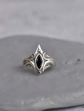 1pc Vintage Boho Style God's Eye Embellished Finger Ring, Minimalist Design Black Ring