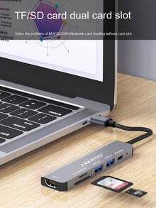 六合一 Type-C 集线器，支持 100W PD 快充，双 SD/TF 卡槽，高效文件传输，便携式多功能扩展坞