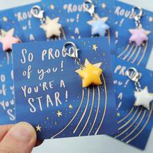 8pcs Mini Resin Star Keychains, Includes "So PROUD Of You! You're A Star" Inspirational Cards,Encouragement And Praise Gift, Ideal For Birthday, Anniversary, Graduation, Back To School,Encouragement Gifts, Bag Charms Car Accessories Cute Goth Y2k Halloween Accessories Teachers Day - Multicolor - View 1