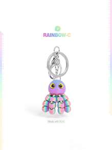 1 件可爱 3D 印花多色渐变大眼章鱼钥匙扣，适合送给朋友、家人、情侣的有趣节日礼物，钥匙扣吊坠