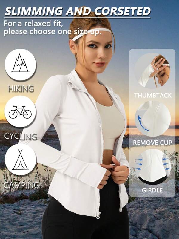 1pc Spring Women's Fashion Sexy Slim Solid Colour Yoga Jacket Deportation Women Free People Daily Gym Sports Running Fitness Quick Dry Yoga Wear Low Impact Standing Collar Thumbhole Vacation Women Zipper Long Sleeve Comfortable Soft Summer Outdoor Sports Top