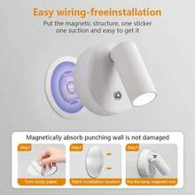 Versatile LED Spot Light, Magnetic Wall Light With 3 Color Modes & Adjustable Brightness - Touch Control, Easy Install, Perfect For Plants & Artwork - USB Rechargeable Battery - Ideal For Bedrooms, Living Rooms, And Hallways, Wireless Hole Free, 360 ° Rotating Touch Control - White - View 4