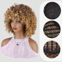 14-Inch Fluffy African Curly Hair Wig With Short Curly Fringe. Made Of Synthetic High-Temperature Resistant Material. Suitable For Daily Wear And Parties. All Saints' Day - Vàng - Xem 4
