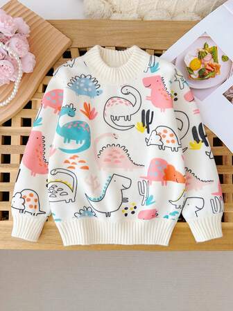 M.Dian xi Kids Cartoon Sweater New Autumn Winter Boys Toddlers Thickened Fleece Crew Neck Pullover Top, Outer Wear