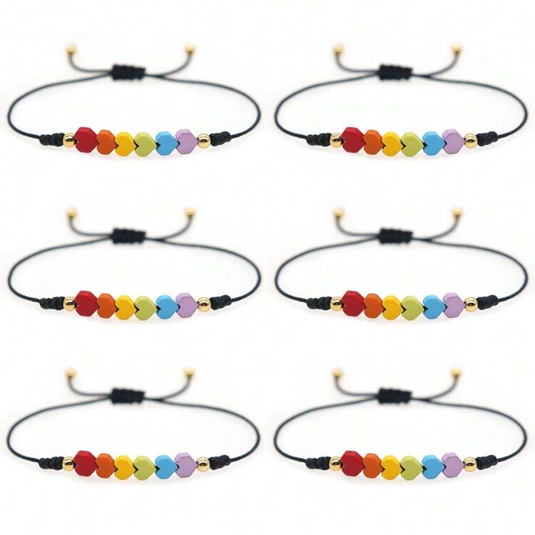 Adjustable Boho Rainbow Heart Bracelet With Natural Gemstones - Perfect Gift For LGBT Pride Month For Couples Or Couple - Colorful - View 9