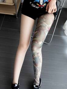 1 đôi tất in hình xăm 360 độ, quần legging in hình xăm nhiều màu, thích hợp mặc hàng ngày, dự tiệc, biểu diễn, làm quà tặng - Nhiều màu - Xem 12