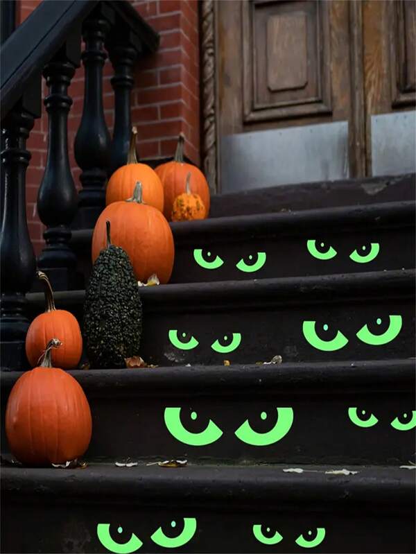 8 Pairs Glow In The Dark Halloween Eyes Window Clings Removable Luminous Fluorescent Window Sticker Halloween Wall Decal For Halloween Stairs Stickers Home Wall Window Decoration