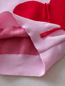 女童可爱心形图案针织套头衫，适合春秋冬季休闲穿着 - 粉色 - 查看 6