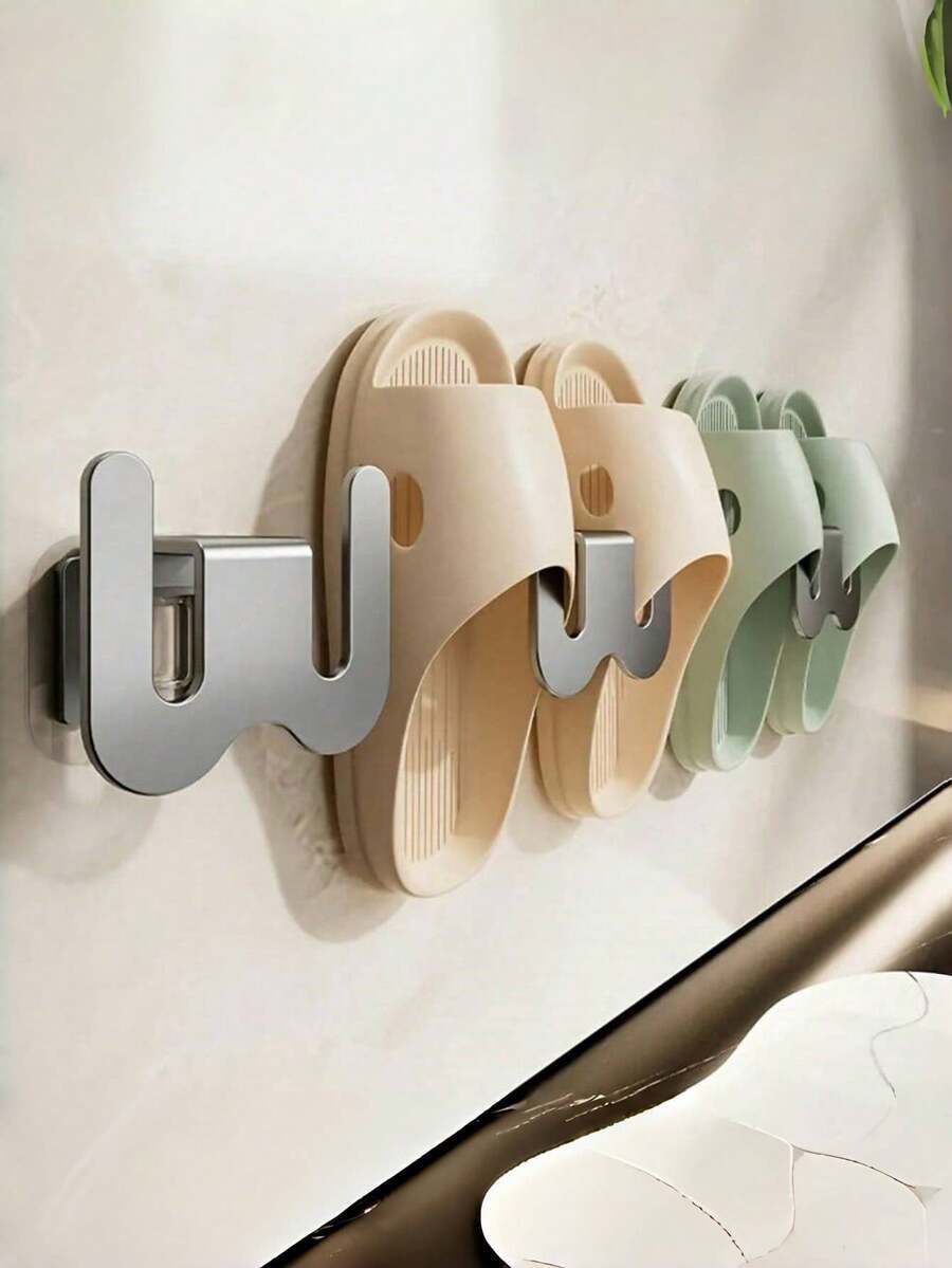 Portascarpe da parete rinforzato e migliorato con strisce adesive, portapantofole in alluminio da bagno, gancio da parete per il bagno senza bisogno di forare, portascarpe, accessori da bagno - Multicolore - Visualizzare 1