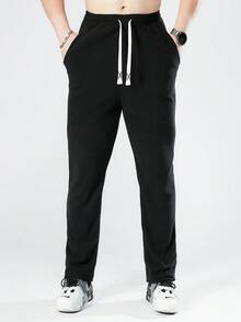 1PC-Men's Fleece Jogger Pants - Soft Thermal Outdoor Lounge Sweatpants, Elastic Waist Athletic Casual Trousers For Running Hiking Winter - Black - View 5