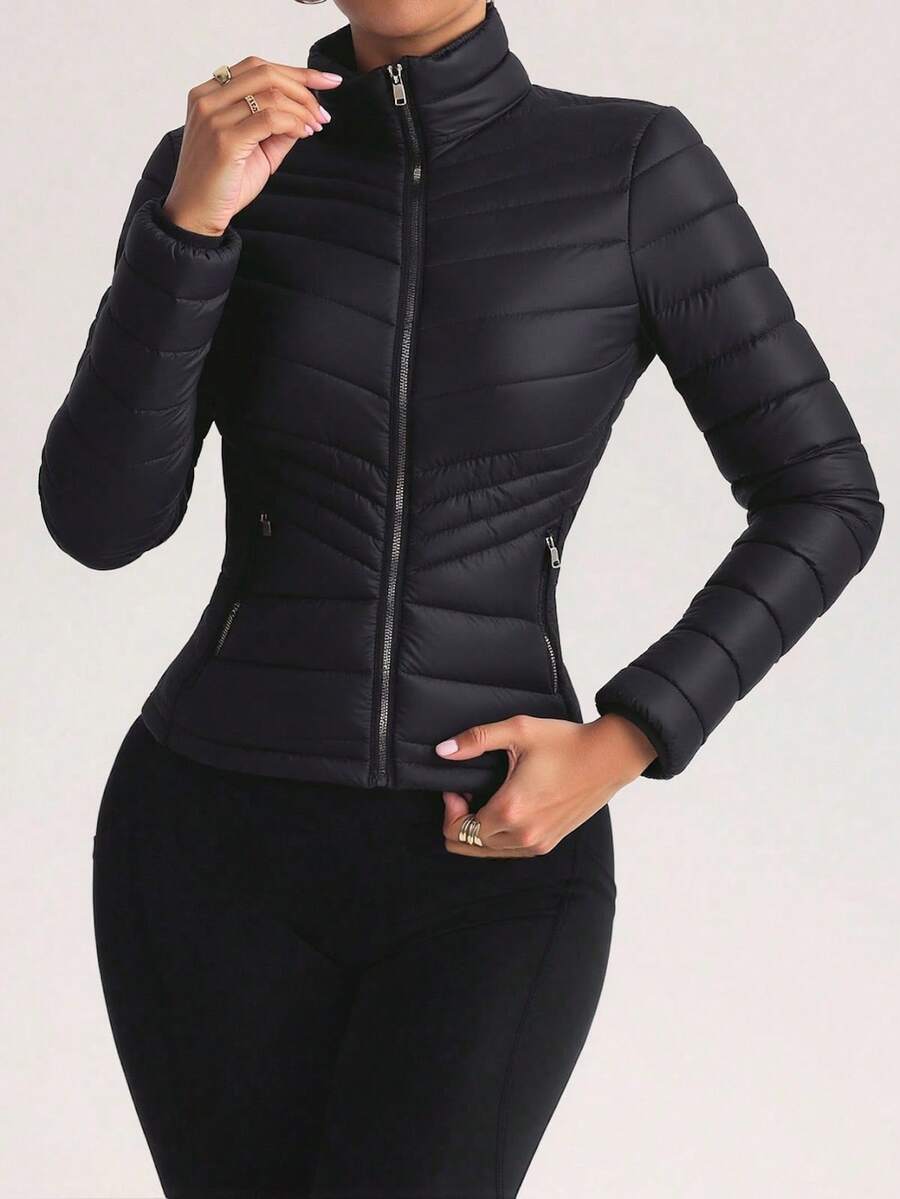 Chamarra Capitonada Mujer Resorte Lateral Forro Peluche Fino - Negro - Ver 1