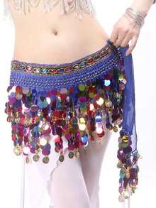 女士肚皮舞臀巾裹裙，带亮片流苏，迷你裙装，适合泰国/阿拉伯舞者