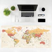 1 件复古世界地图游戏鼠标垫，带防滑橡胶底座，非常适合办公室和家庭使用，是送给男朋友和女朋友的理想礼物，35.4X15.7 英寸办公桌垫和鼠标垫套装，配有大鼠标垫，适合返回学校 - 米色 - 查看 4