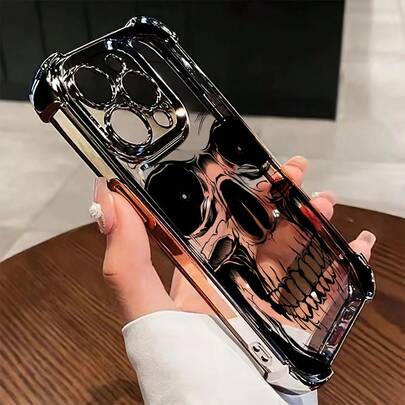 恐怖黑色骨头骷髅手机壳适用于 16 15 14 13 12 11 Pro Max X XSMAX 7/8Plus，防震透明软后盖防水防摔防刮