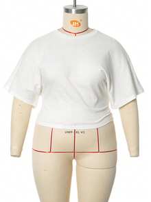Áo crop top tay ngắn dáng rộng tay cánh dơi cỡ lớn dành cho nữ - trắng - Xem 7