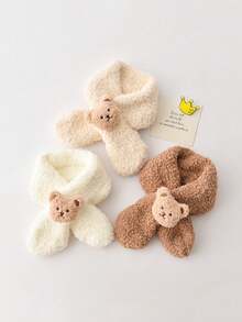 1pc Kids Winter Scarf, Toddler Thick Warm Fleece Neck Warmer, Cute Bear Design, Windproof For Outdoor, Suitable For 2-8 Years Old - Plush Bear Scarf - View 1