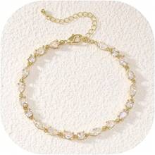 Crysdue Wedding Bridal Link Bracelet Brides Bridesmaids, Marquise Cubic Zirconia Tennis Bracelets Women Prom Jewelry - H_CZ,黃金 - 查看 1