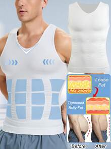 Shapewear Tank Top For Mens Tummy Control Compression V-Neck Vest Underwear Slimming Belly Boobs Gynecomastia Muscle Shirts Body Shaper Undershirts Training Sports Gym Fitness - 白色 - 查看 2