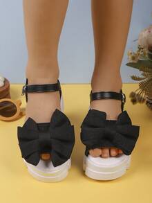 1 双女童夏季时尚蝴蝶结凉鞋，可爱甜美厚底休闲鞋，适合儿童度假旅行 - 黑色 - 查看 3