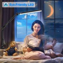 LED Desk Lamp For Home,Office,Reading,Adjustable Eye-Caring Desk Light With Clamp,Swing Arm Lamp Includes 3 Color Modes,10 Brightness Levels Table Lamps With Memory Function - màu đen - Xem 6